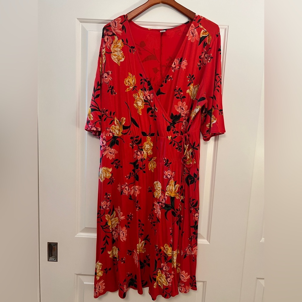 Old Navy Red Floral Faux Wrap Dress